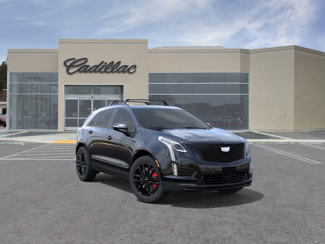 2026 Cadillac XT5 Sport in Stellar Black Metallic — front three-quarter view