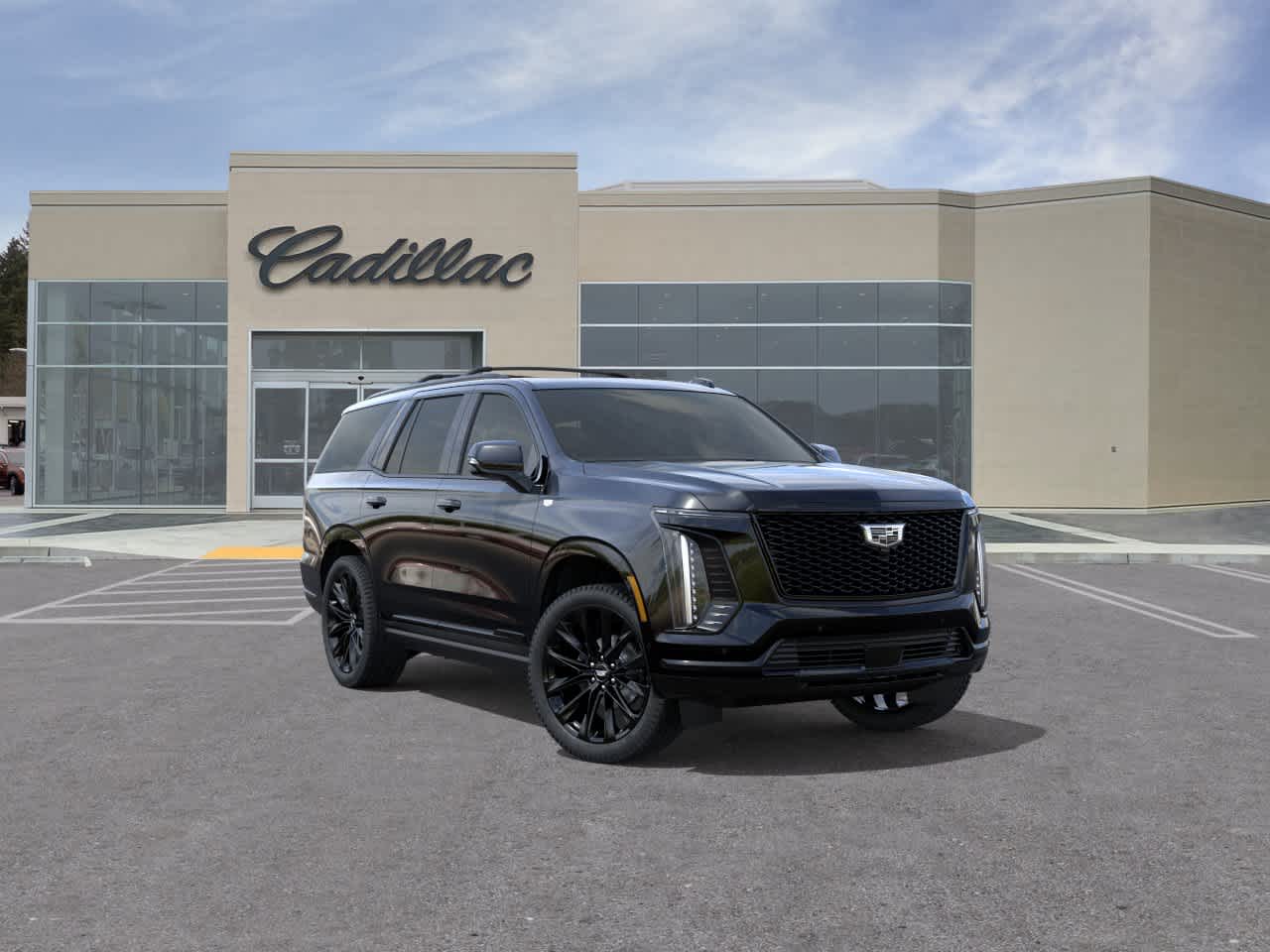 2026 Cadillac Escalade Platinum Sport in Black Raven — front three-quarter view